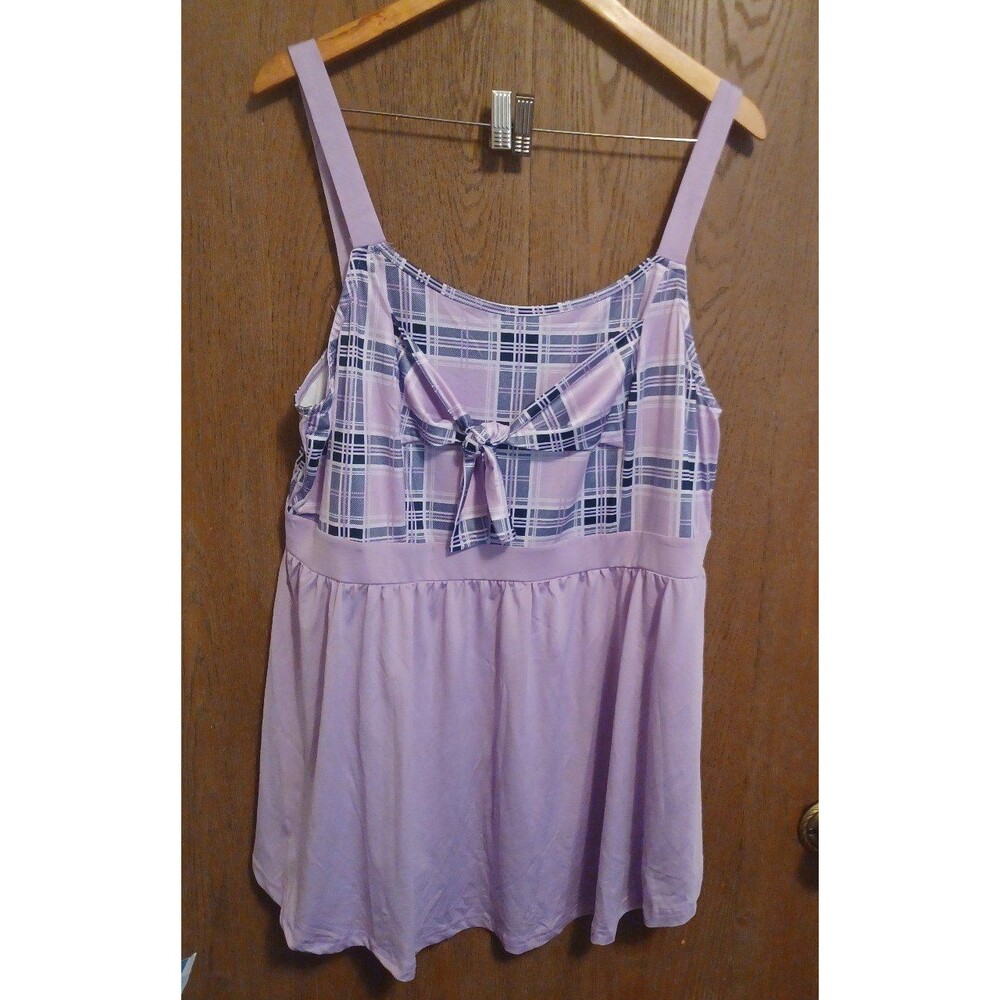Rosegal Women's Lilac/Plaid Empire Waist Tank Top Size 2X
